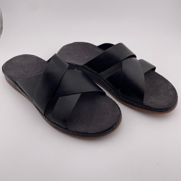 Chaco‎ Black Leather Wayfarer Criss Cross Strap Slide Sandals Womens US 8 EUR 39 - Picture 1 of 8